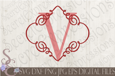  Letter V Initial Swirl Border Monogram SVG