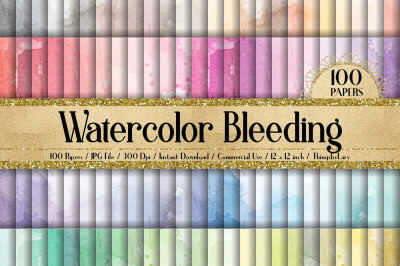 100 Bleeding Watercolor Texture Digital Papers