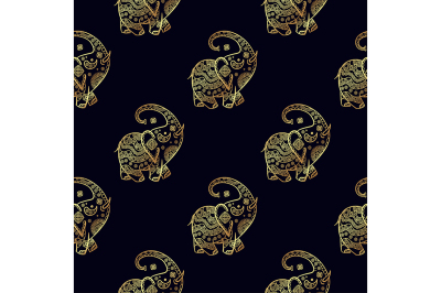 Gold elephant seamless pattern.