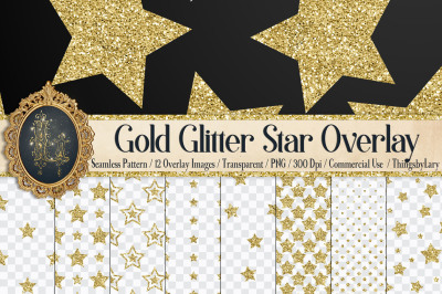 12 Gold Glitter Star Overlay Images Seamless Pattern