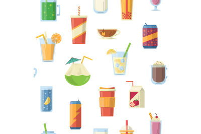 Vector seamless pattern with non alcoholic drinks. Vector illustration