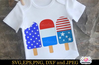 SVG, Dxf, Eps & Png Cutting Files 4th of July Popsicles