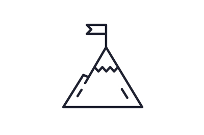 Mountain with flag on a peak. Leadership illustration. Success icon. 