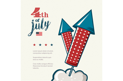 4th of July poster. Grunge retro metal sign with fireworks. 