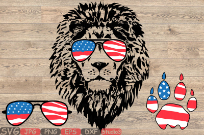 Lion Head USA Flag Glasses Silhouette SVG african king zoo 853S