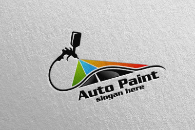 Car Painting Logo with Spray Gun and Sport Car Concept 1