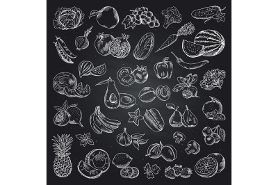  Vector seamless pattern of hand drawn fruits and vegetables