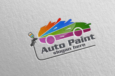 Car Painting Logo with Spray Gun and Sport Car Concept 7