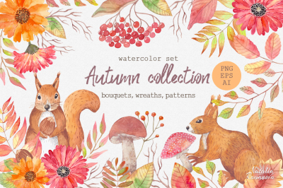 Autumn watercolor collection