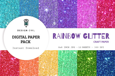 Rainbow glitter - Digital paper pack