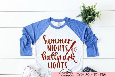 Summer Nights and Ballpark Lights Baseball SVG DXF EPS PNG Cut File • 