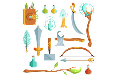 Vector set of fantasy magic weapons