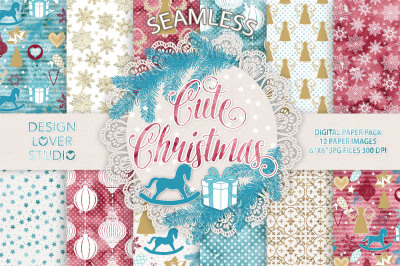 Cute Christmas digital paper pack