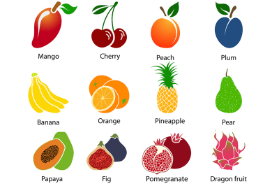 Set of Fruit Icons With Title