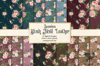 Blush Floral Leather Digital Paper