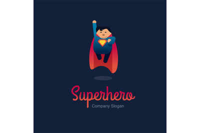 Superhero logo concept. Fat character flying. Flat style.