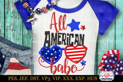 4th of July All American Babe Embroidery Applique Design 
