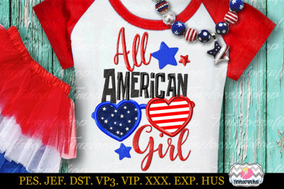 4th of July All American Girl Embroidery Applique Design