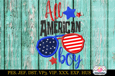 4th of July All American Boy Embroidery Applique Design