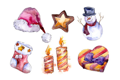 Christmas winter holiday PNG watercolor set