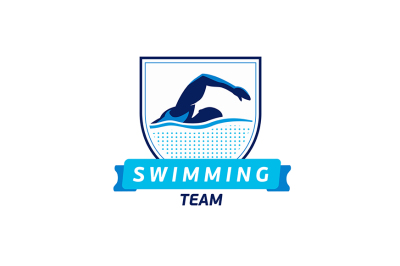 Vector swimming team logo. Swimmer silhouette in water. 