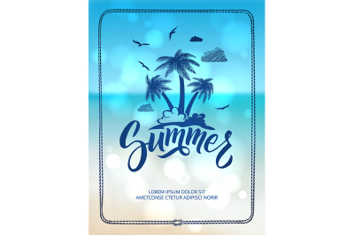 Poster of happy summer time. Postcard decoration with hand drawn lette