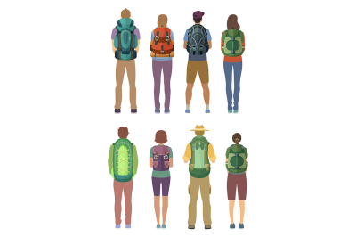  Man and woman standing with backpack outdoor