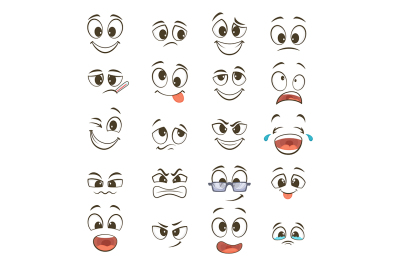 Cartoon happy faces with different expressions