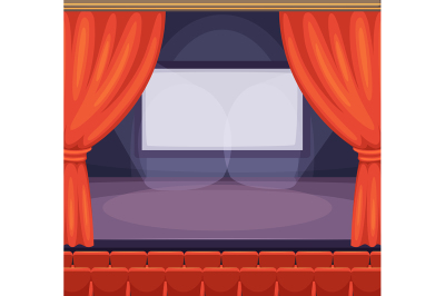 Theatre or cinema stage with red curtains