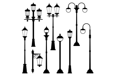 Old street lamps set in monochrome style