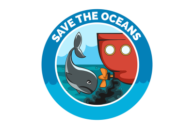 Save the Oceans Cartoon Emblem