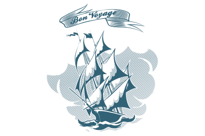 Sail Ship Emblem in Retro style