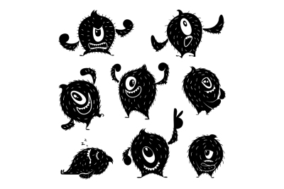 Character of funny monster in different action poses