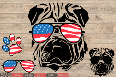Shar Pei Dog USA Flag Glasses Silhouette SVG 4th July Bulldog  858S 