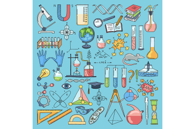 Colored items of science biology and chemical