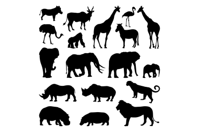 Wild african animals silhouettes set