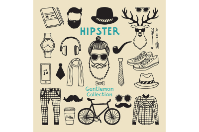 Hipster style elements set of male character