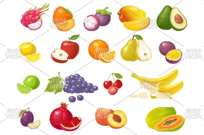 Set fruits. Vector color flat illustration