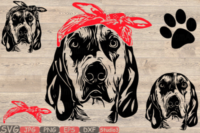 Dog Whit Bandana Silhouette SVG Head hunting Puppy Family Pet 859s