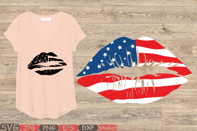 America lips svg&2C; 4th of july svg&2C; Silhouette SVG 81SV