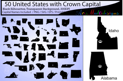 united states map with capital crown / states with capital crown map