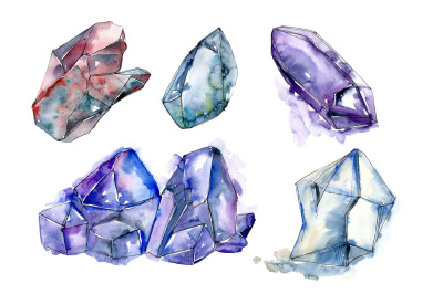 Blue mineral PNG watercolor set