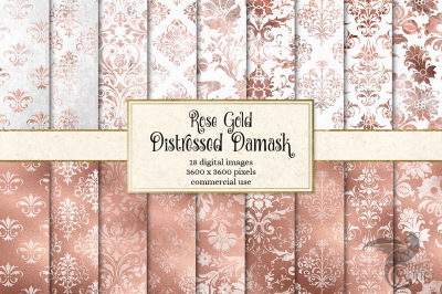 Rose Gold Distressed Damask