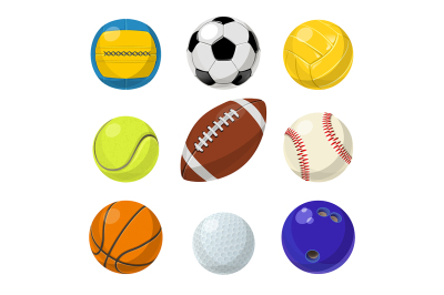  Sport equipment. Different balls in cartoon style