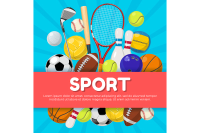 Sport poster design of different equipment on background 