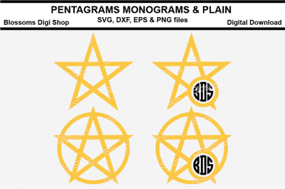 Pentagram Plain &amp; Monogram SVG, EPS, DXF and PNG cut files