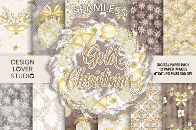 Gold Christmas digital paper pack