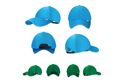 Blank baseball caps in different sides and colors