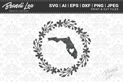 Florida Wreath State Map SVG Cutting Files