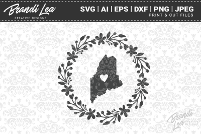 Maine Wreath State Map SVG Cutting Files